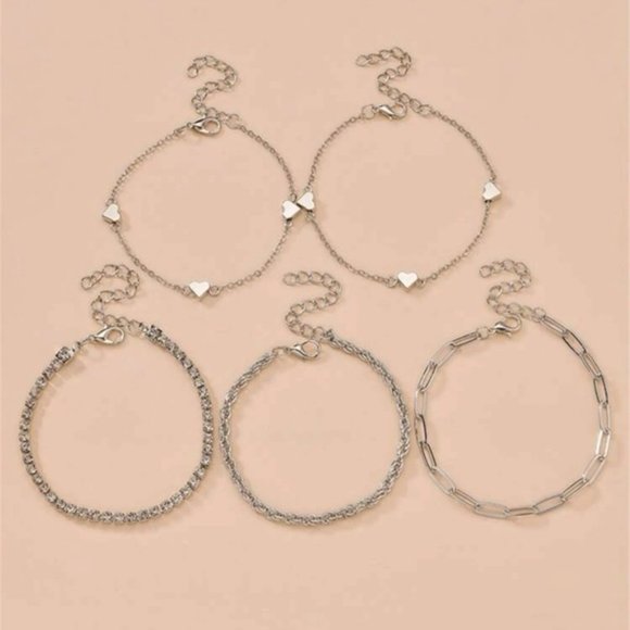 5pcs Rhinestone & Heart Decor Bracelet For Women Fashion Jewelry Gift We… - Picture 5 of 5